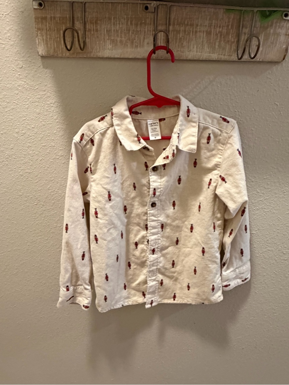 Carter's White Long-Sleeve Button-Up Shirt with Red Nutcracker Print